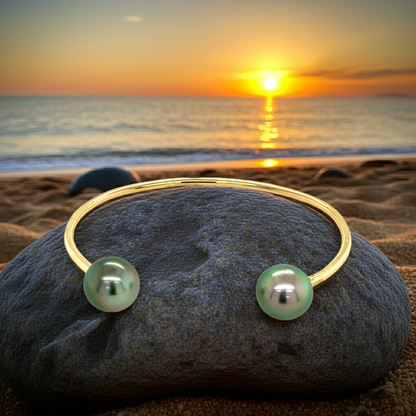 14KY Double Tahitian Pearl Bangle
