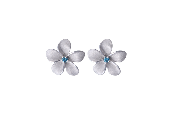 14KW Plumeria Blue Diamond Stud Earrings (11mm)