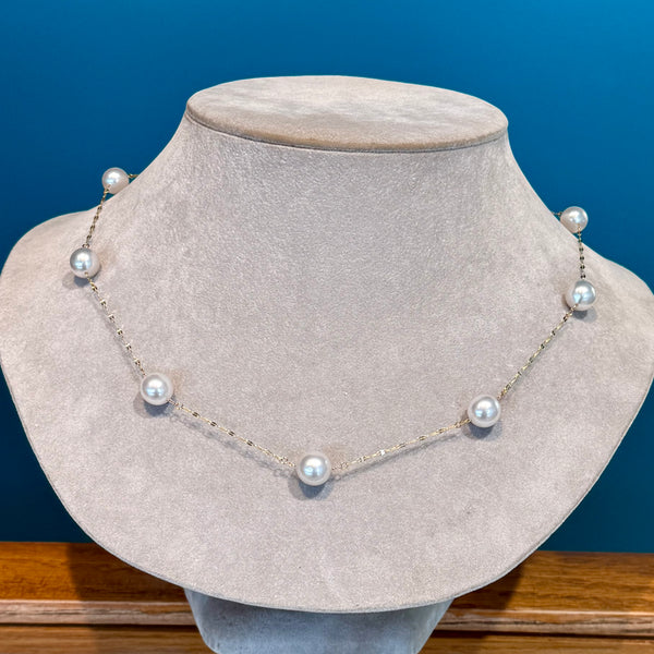 14KY South Sea White Australian Pearl Tin Cup Necklace