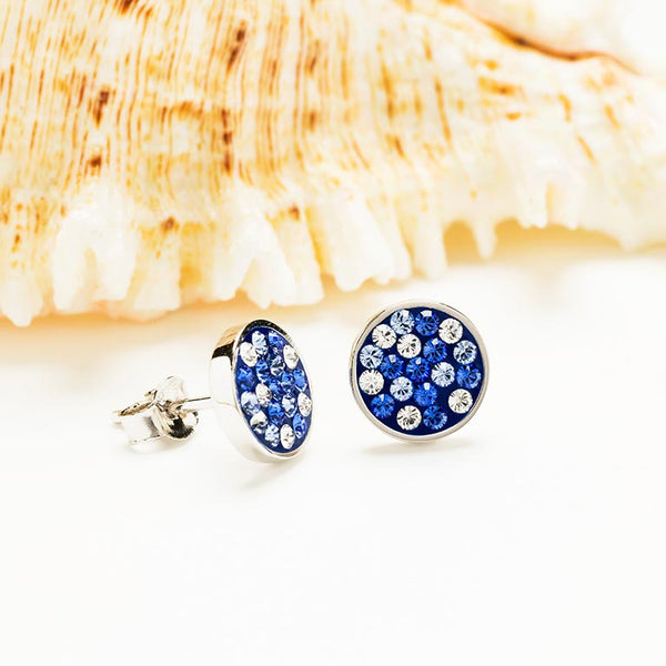 Sterling Silver Sapphire/White Crystal Stud Earrings