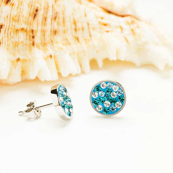Sterling Silver Aquamarine/White Crystal Stud Earrings