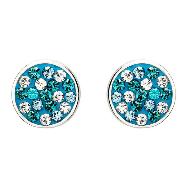 Sterling Silver Aquamarine/White Crystal Stud Earrings