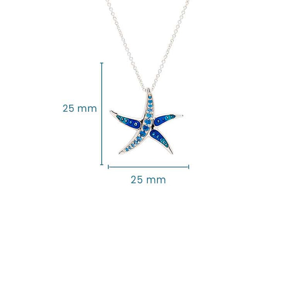 Sterling Silver Sapphire Enamel and CZ Starfish Necklace