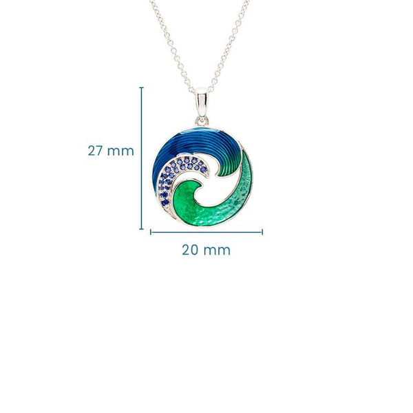 Sterling Silver Blue Enamel and CZ Wave Necklace