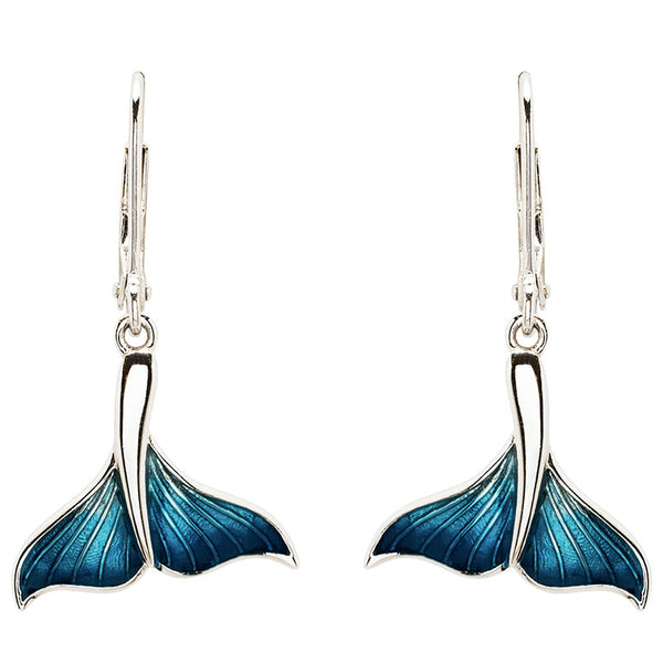 Sterling Silver Blue Enamel Whale Tail Drop Earrings