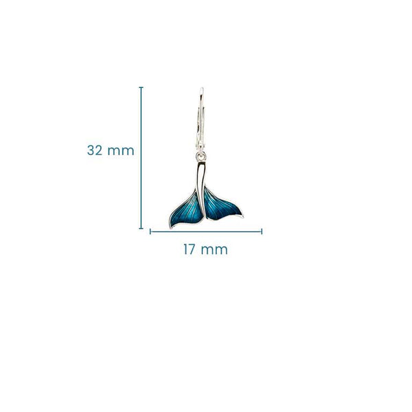 Sterling Silver Blue Enamel Whale Tail Drop Earrings