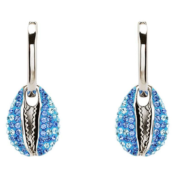 Sterling Silver Sapphire/Aqua Crystal Cowrie Shell Earrings