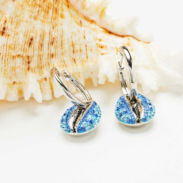 Sterling Silver Sapphire/Aqua Crystal Cowrie Shell Earrings