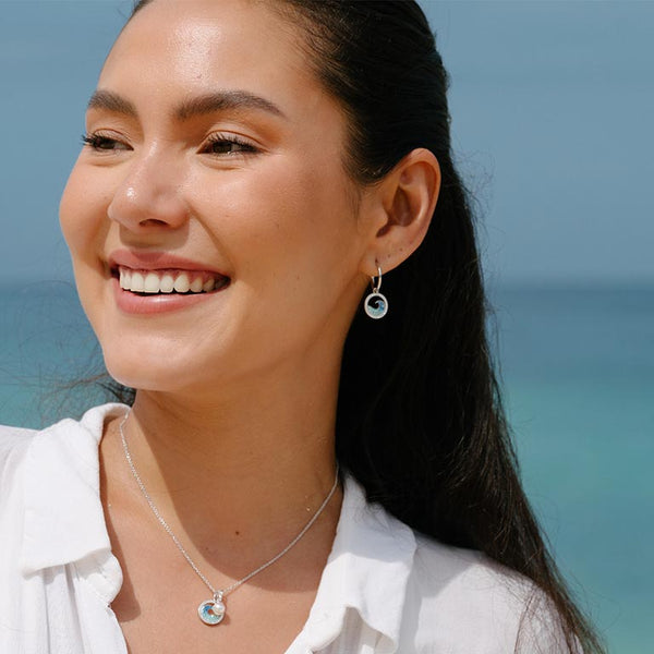 Sterling Silver Sapphire/Aqua Crystal Wave Earrings