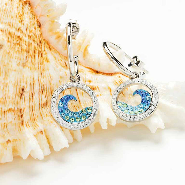 Sterling Silver Sapphire/Aqua Crystal Wave Earrings