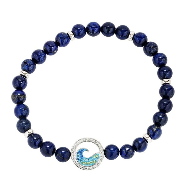 Sterling Silver Wave Lapis Stretchy Bracelet
