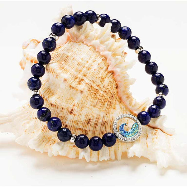 Sterling Silver Wave Lapis Stretchy Bracelet