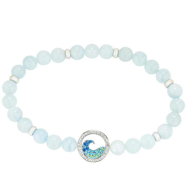 Sterling Silver Wave Aqua Stretchy Bracelet