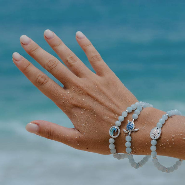 Sterling Silver Wave Aqua Stretchy Bracelet