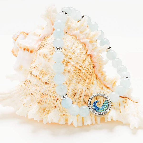 Sterling Silver Wave Aqua Stretchy Bracelet