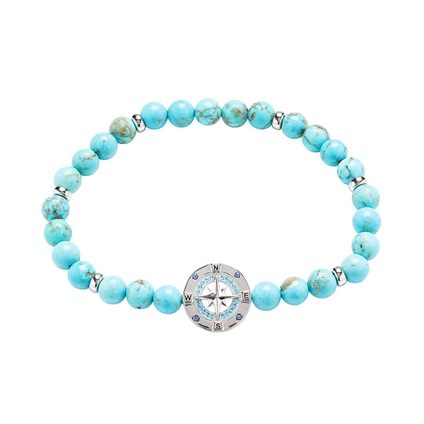 Sterling Silver Turquoise Compass Stretchy Bracelet