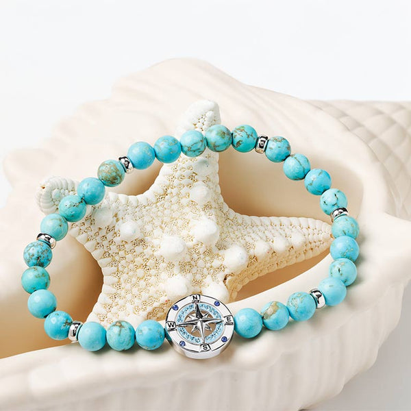 Sterling Silver Turquoise Compass Stretchy Bracelet