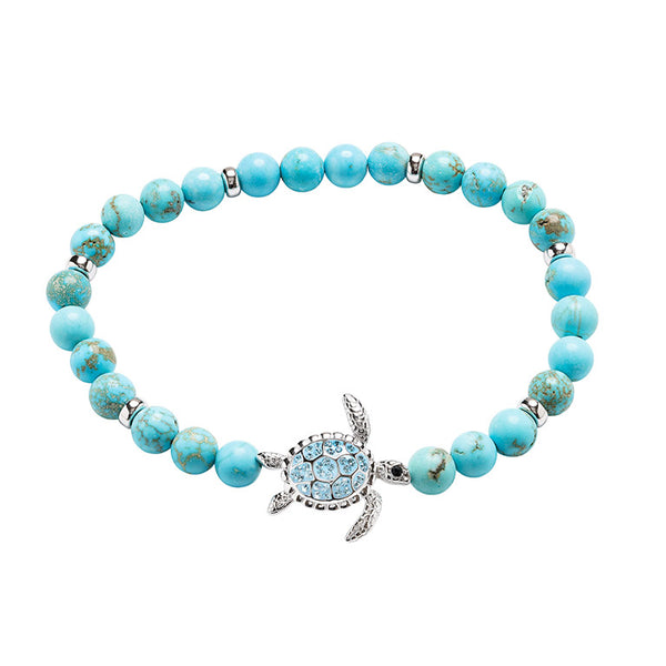 Sterling Silver Turquoise Turtle Stretchy Bracelet