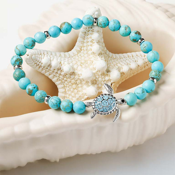 Sterling Silver Turquoise Turtle Stretchy Bracelet