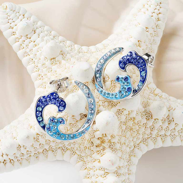 Sterling Silver Crystal Wave Earrings