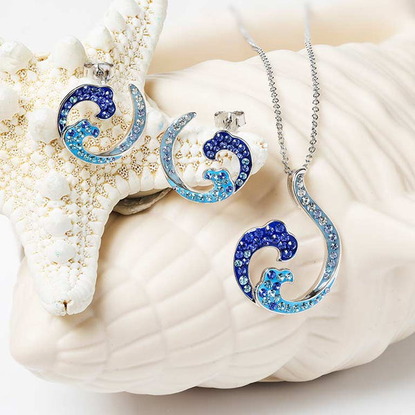 Sterling Silver Crystal Wave Earrings