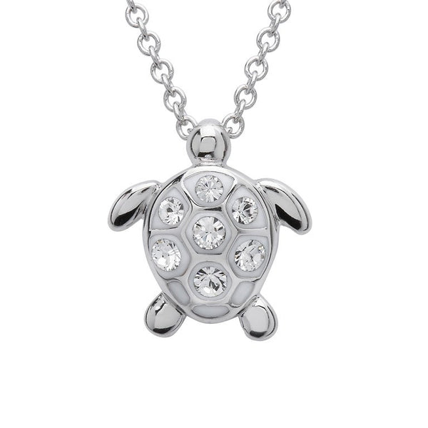 Sterling Silver Small White SW Crystal Turtle Necklace
