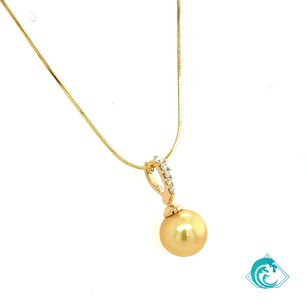 14KY Golden South Sea Pearl & Diamond Pendant Enhancer