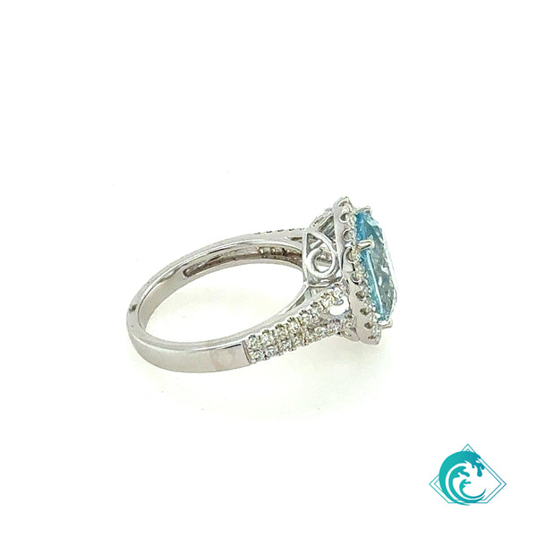 14KW Oval Aquamarine Diamond Xia Ring