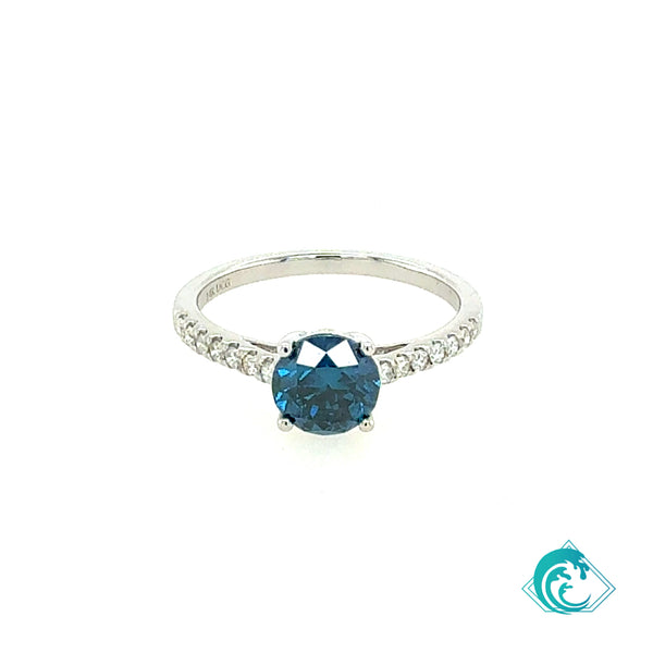 14KW Round Blue Diamond Ring