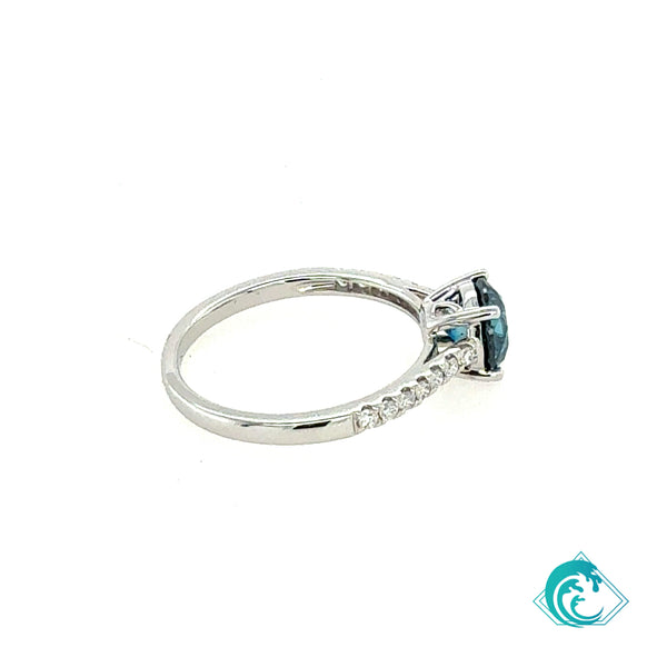 14KW Round Blue Diamond Ring