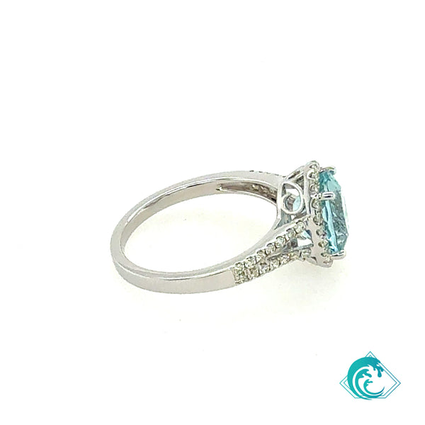 14KW Oval Aquamarine Diamond Ring
