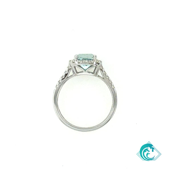 14KW Cushion Cut Aquamarine Diamond Ring
