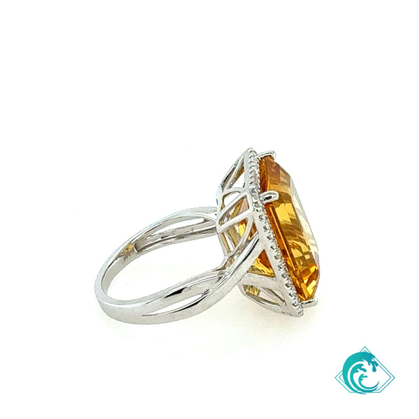 14KW Octagon Citrine Diamond Ring