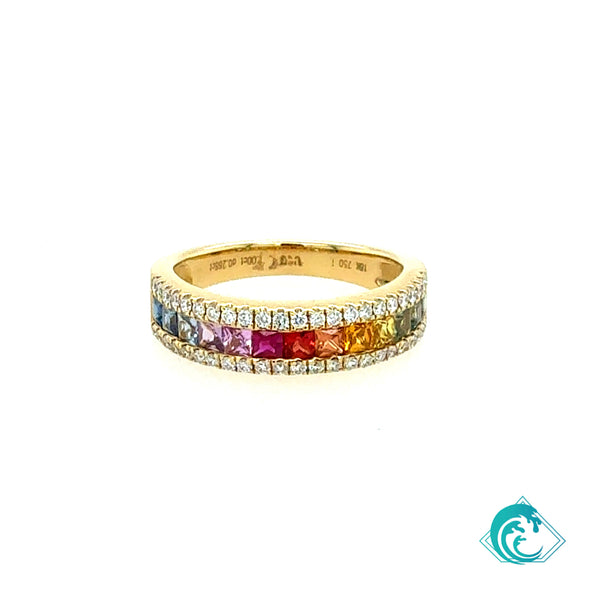 18KY Rainbow Sapphire Channel Set Band