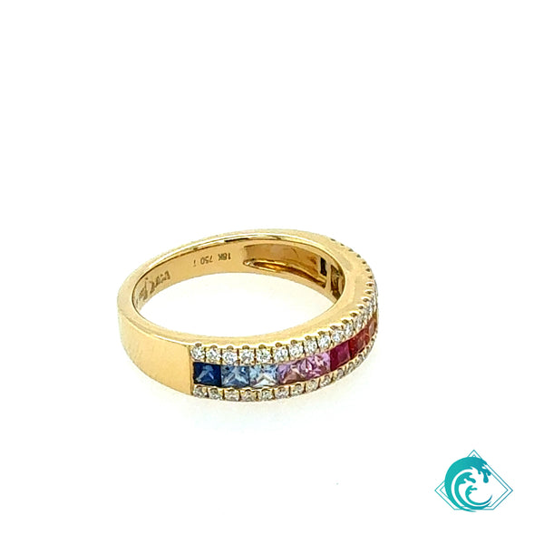 18KY Rainbow Sapphire Channel Set Band