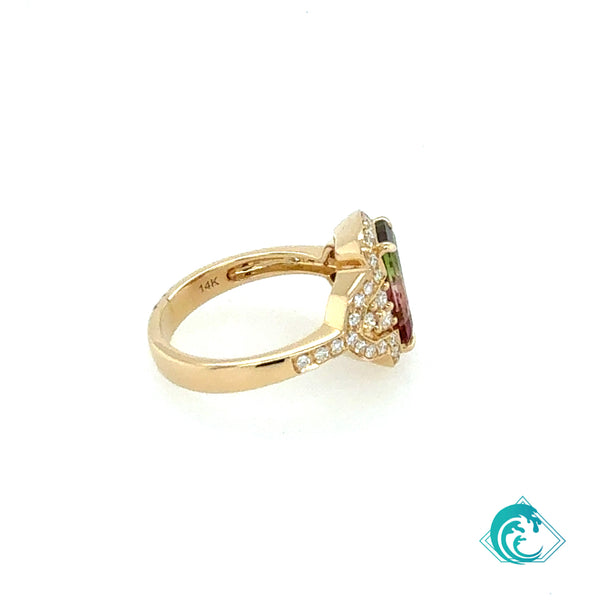14KY Watermelon Tourmaline Kye Ring