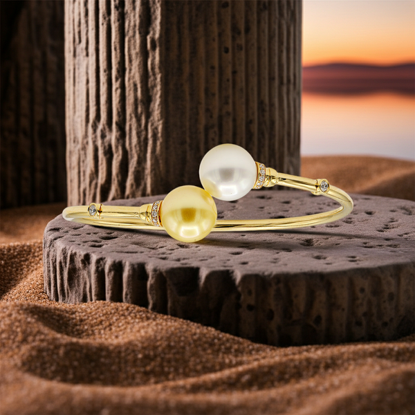 18KY South Sea White & Golden Pearl Cuff Bracelet