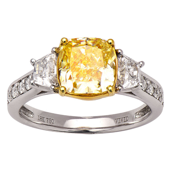 18KY GIA Fancy Light Yellow Cushion Ring