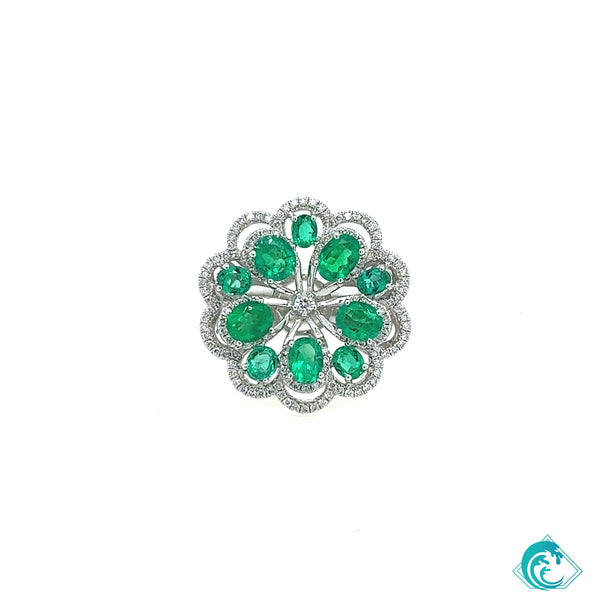 18KW Fancy Emerald Cocktail Diamond Ring