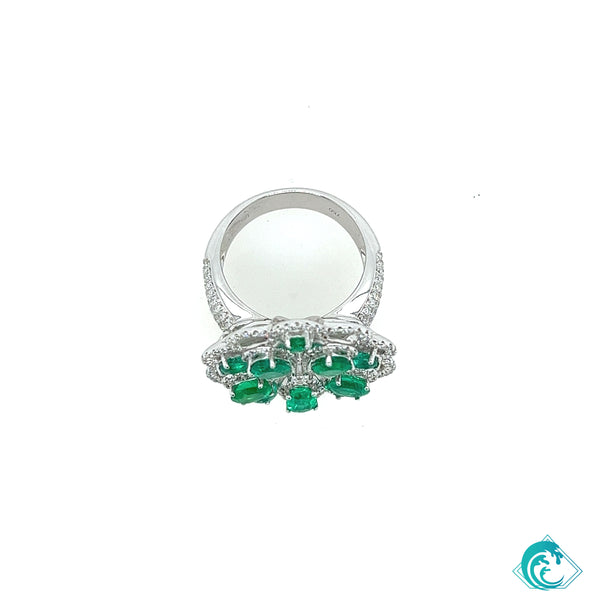 18KW Fancy Emerald Cocktail Diamond Ring