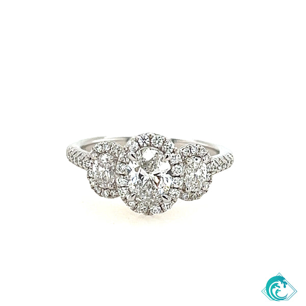 Platinum Three Oval Diamond Engagement Ring