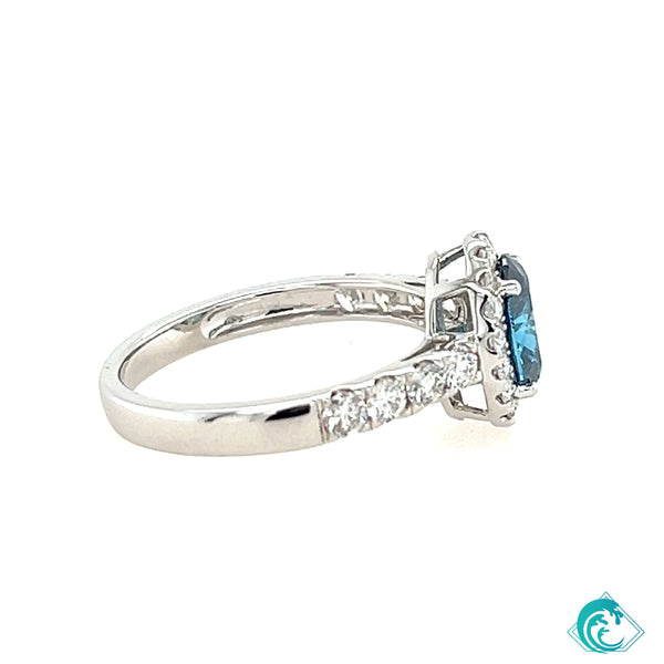 14KW Oval Blue Diamond Ring
