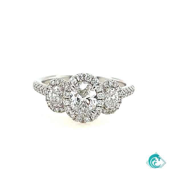 Platinum Three Oval Diamond Engagement Ring