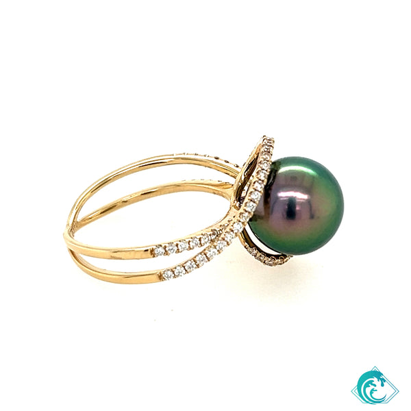 14KY Tahitian Pearl Aubrey Diamond Ring