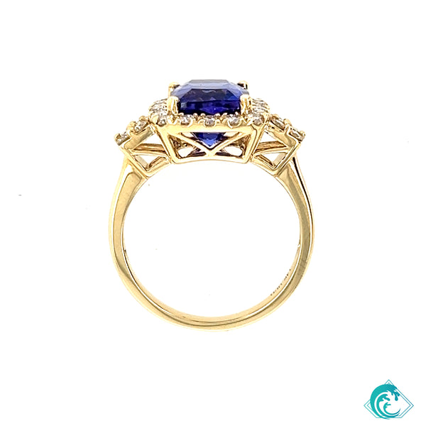 14KY Tanzanite Cushion Cut Ring