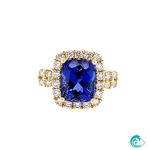 14KY Tanzanite Cushion Cut Ring