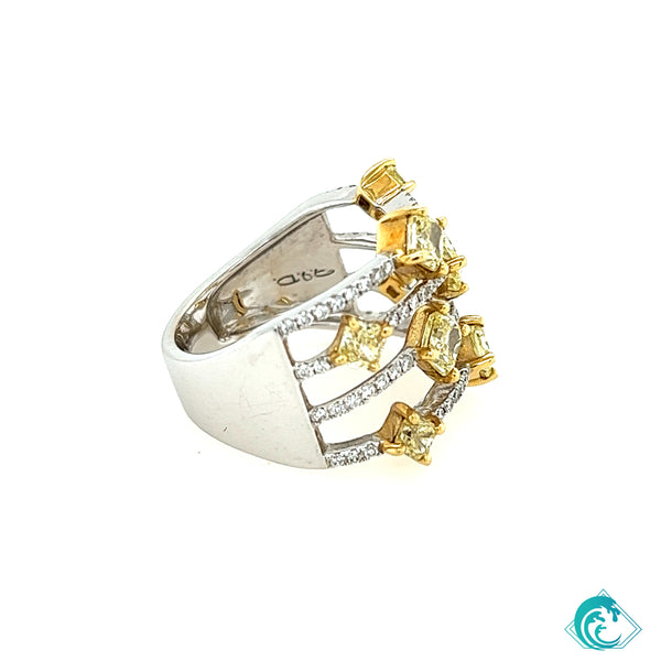 18KWY Yellow Radiant Diamond Wave Ring