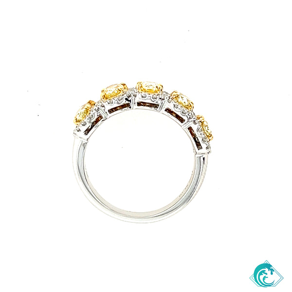 18KW Fancy Oval Yellow Diamond Band