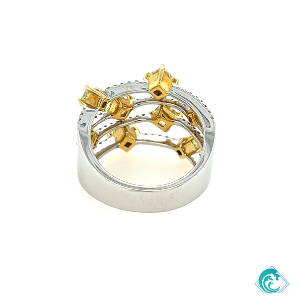 18KWY Yellow Radiant Diamond Wave Ring