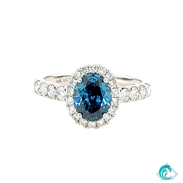 14KW Oval Blue Diamond Ring